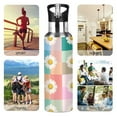 thumbnail image 7 of Yayeee 20oz Double Wall Stainless Steel Water Bottle with Flip Straw, Pink Checkered Daisy, 7 of 7