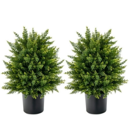 GVN Artificial Plant,Greenery Decor,2-Pack Artificial Cedar Topiary Ball Tree with Cement Pot