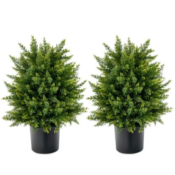 Resenkos Greenery Decor,2-Pack Artificial Cedar Topiary Ball Tree with Cement Pot
