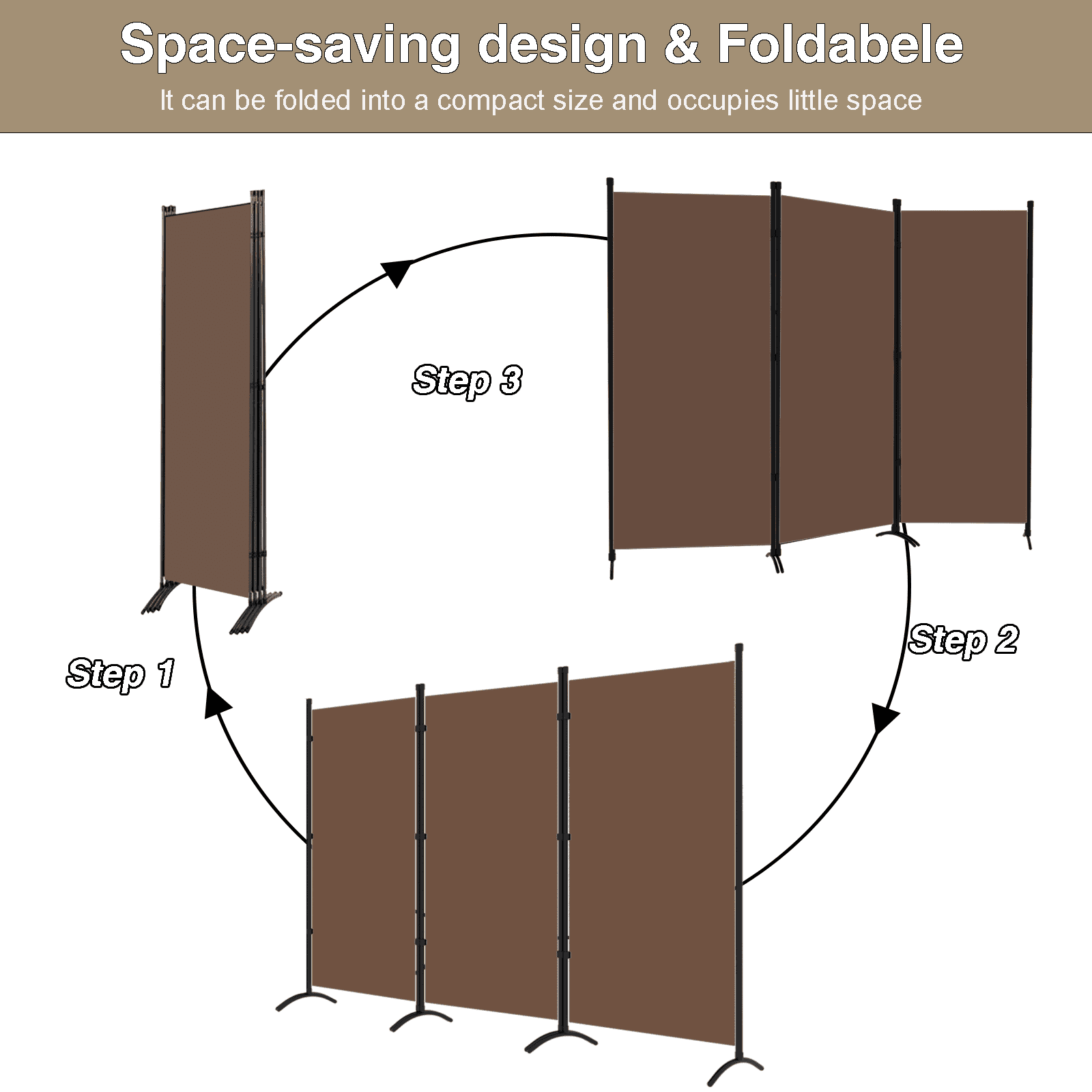 Grezjxc Three Panel Room Divider, 71"x 99" Thickened Fabric Partition for Bedroom, Brown