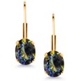 thumbnail image 2 of Gem Stone King Blue Mystic Topaz Yellow Gold Plated Leverback Earrings for Women (1.90 Cttw, Gemstone Birthstone, Oval 7X5MM), 2 of 4