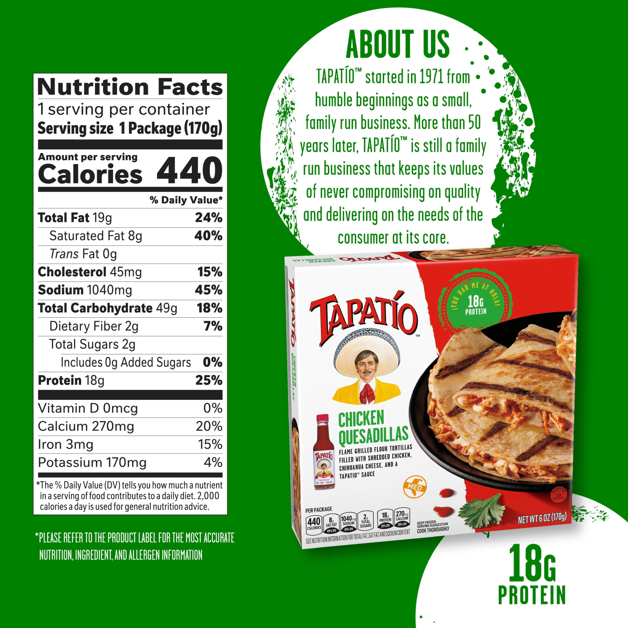 Tapatío Chicken Quesadillas with Tapatio Hot Sauce, Frozen Mexican Food 6 oz