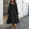 thumbnail image 4 of Robes pour les Femmes 2023 Robes d'Été Mode Femmes Solide Robe à Manches Longues Cou Carré Robe Régulière, 4 of 9