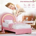 thumbnail image 3 of Garvee Twin Upholstered LED Bed Frame with Storage Drawer, Rainbow Headboard, Berber Fleece for Kids, Wood Slats, No Box Spring,Pink, 3 of 7