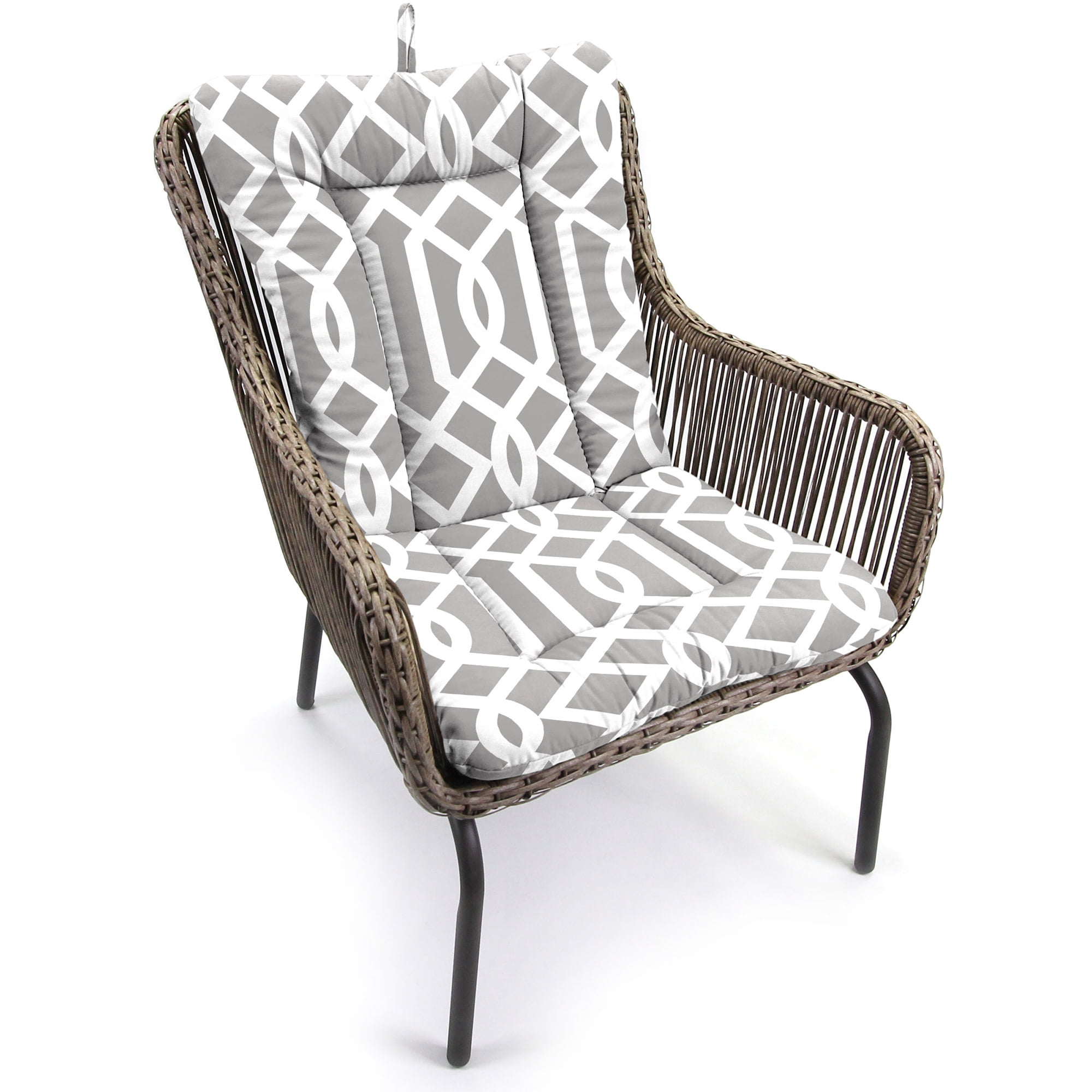 Jordan Manufacturing 38" x 21" Chauncey Pumice Gray Geometric Rectangular Outdoor Wrought Iron Chair Cushion with Ties and Hanger Loop