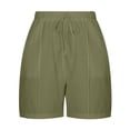thumbnail image 4 of RYRJJ Women's Cotton Linen Shorts Drawstring Elastic Waist Shorts Casual Summer Comfy Lightweight Baggy Beach Shorts with Pockets(Army Green,M), 4 of 7