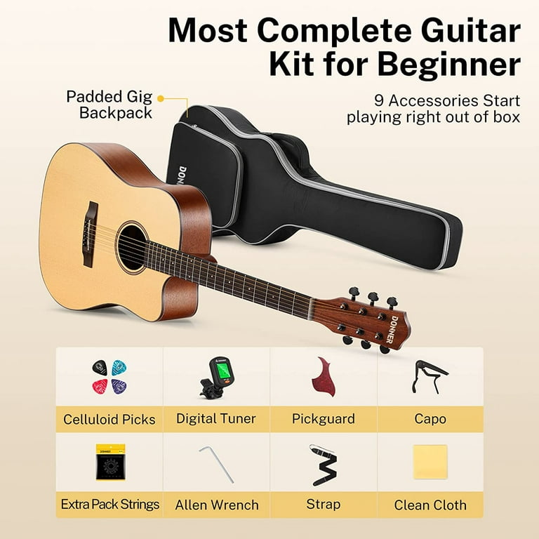 Donner Natural Left Handed Acoustic Guitar Kit For Beginner