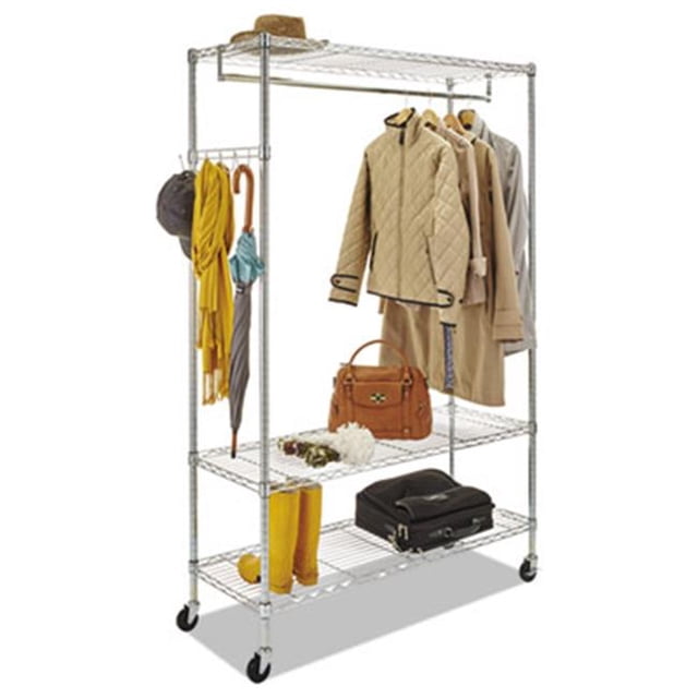 Alera GR364818SR Wire Shelving Garment Rack, Coat Rack, Stand Alone Rack with Casters, Silver