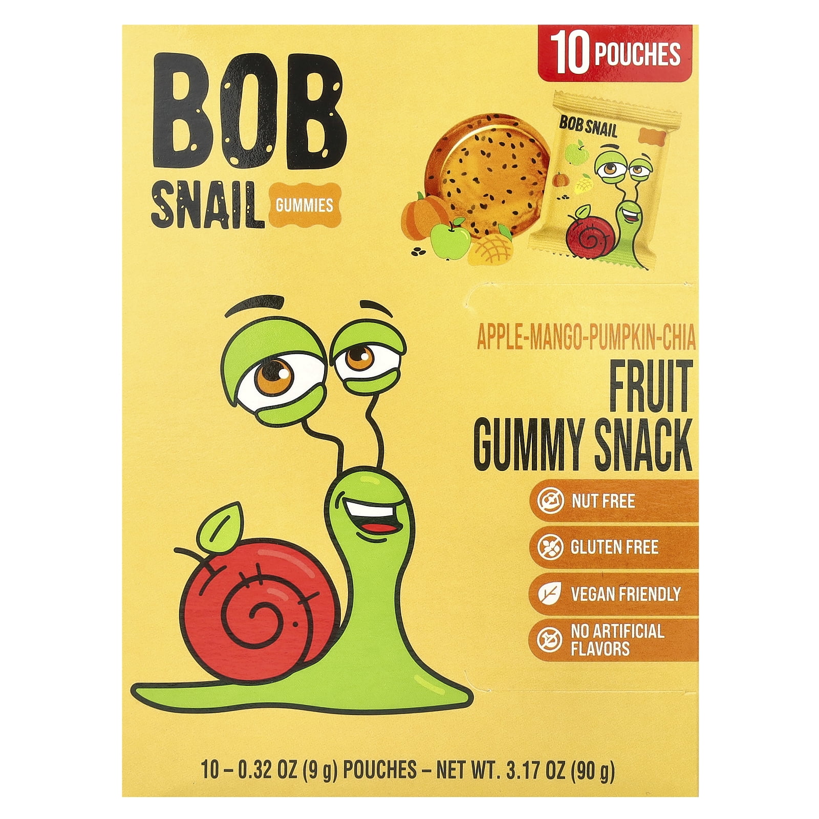 Bob Snail Fruit Gummy Snack, Apple-Mango-Pumpkin-Chia, 10 Count, 0.32 oz (9 g) Each