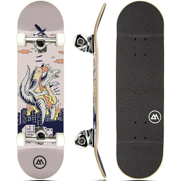 Magneto 7-Ply Maple Complete Skateboard - Double Kicktail & Shallow Concave Cruiser Skateboard - Smooth Skateboarding with ABEC-5 Bearings & 51mm Wheels - 31 x 8 in