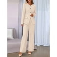 thumbnail image 5 of Women Suits 2 Piece Set Business Casual Dressy Blazer Jacket and Wide Leg Pantsuits Formal Outfits Cream White XXL, 5 of 10