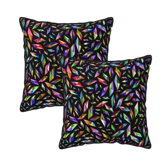 Velvet Decorative Throw Pillow Covers Set of 2, Soft Square Cushion Cover with Invisible Zipper Geometric Colorful Diamonds Printing, 20"x20"