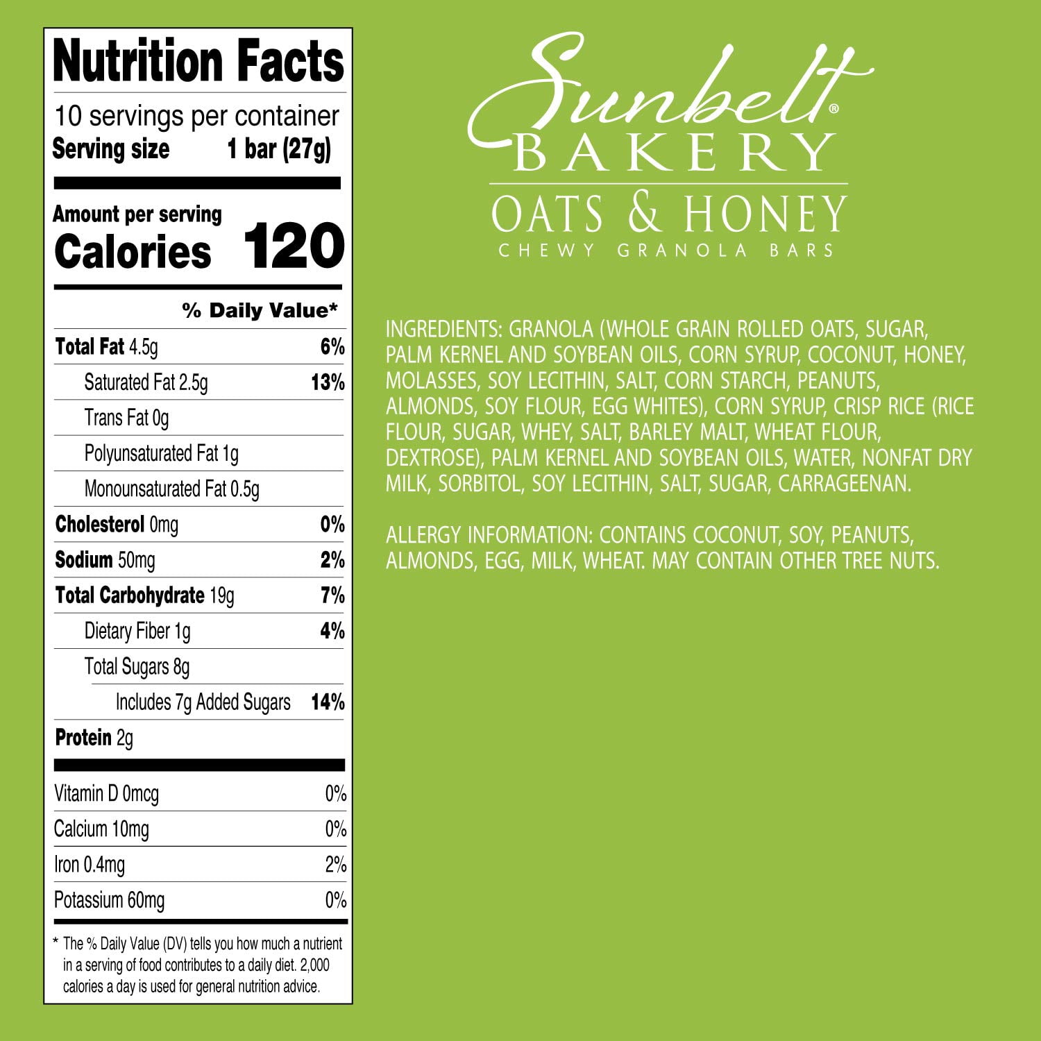 sunbelt bakery oat and honey chewy granola bars. 1.0 oz bars, 40 count