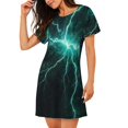 thumbnail image 2 of Daiia Chemise de Nuit pour Femmes Imprimé Éclair Vert Chemises de Nuit Douces pour Femmes Robe à Manches Courtes, 2 of 6