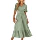 thumbnail image 3 of Vestido de verano casual con cuello en V y manga corta con volantes para mujer, vestido midi con cintura fruncida y lunares suizos para fiesta, 3 of 8