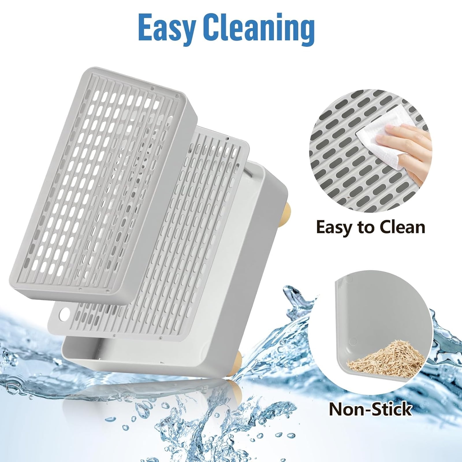 Petyoung Cat Litter Box Step,Cat Litter Catcher Mat with Wooden Feet, Filter Function, for Kitten & Elderly Cats (Light Grey)
