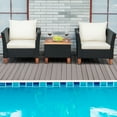 thumbnail image 3 of Gymax 3PCS Cushioned Patio Conversation Furniture Set w/ Wooden Table Top & Feet, 3 of 10