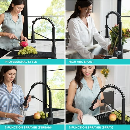 KRAUS Spot Free Bolden 18-Inch Commercial Kitchen Faucet with Dual Function Pull-Down Sprayhead in all-Brite Stainless Steel/Matte Black Finish