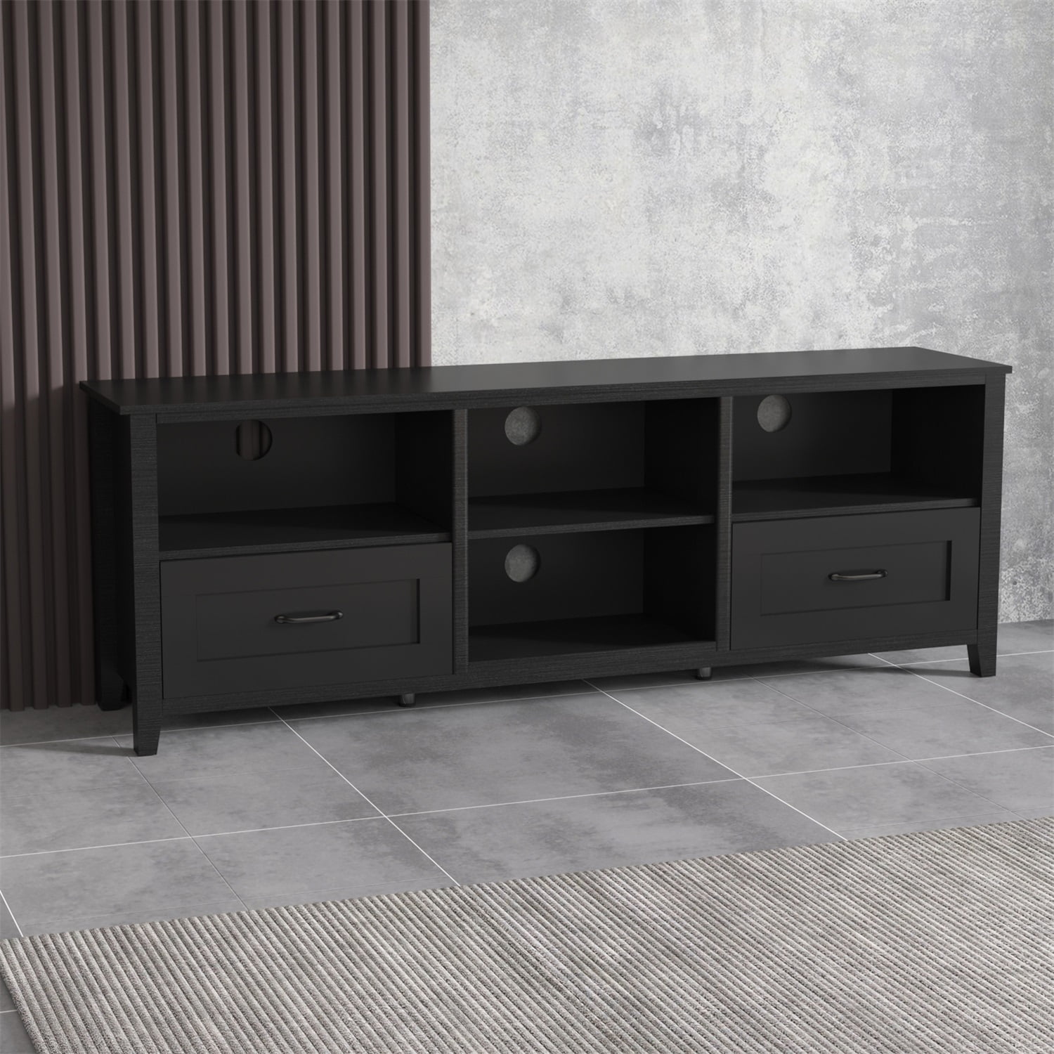 Kadyn 70.08 Inch Length Black TV Stand, Particle Board Tv Stand Console for Living Room, Modern TV Cabinet with 2 Drawers and 4 High-Capacity Storage Compartment Kadyn 70.08 Inch Length Black TV Stand, Particle Board Tv Stand Console for Living Room, Modern TV Cabinet with 2 Drawers and 4 High-Capacity Storage Compartment