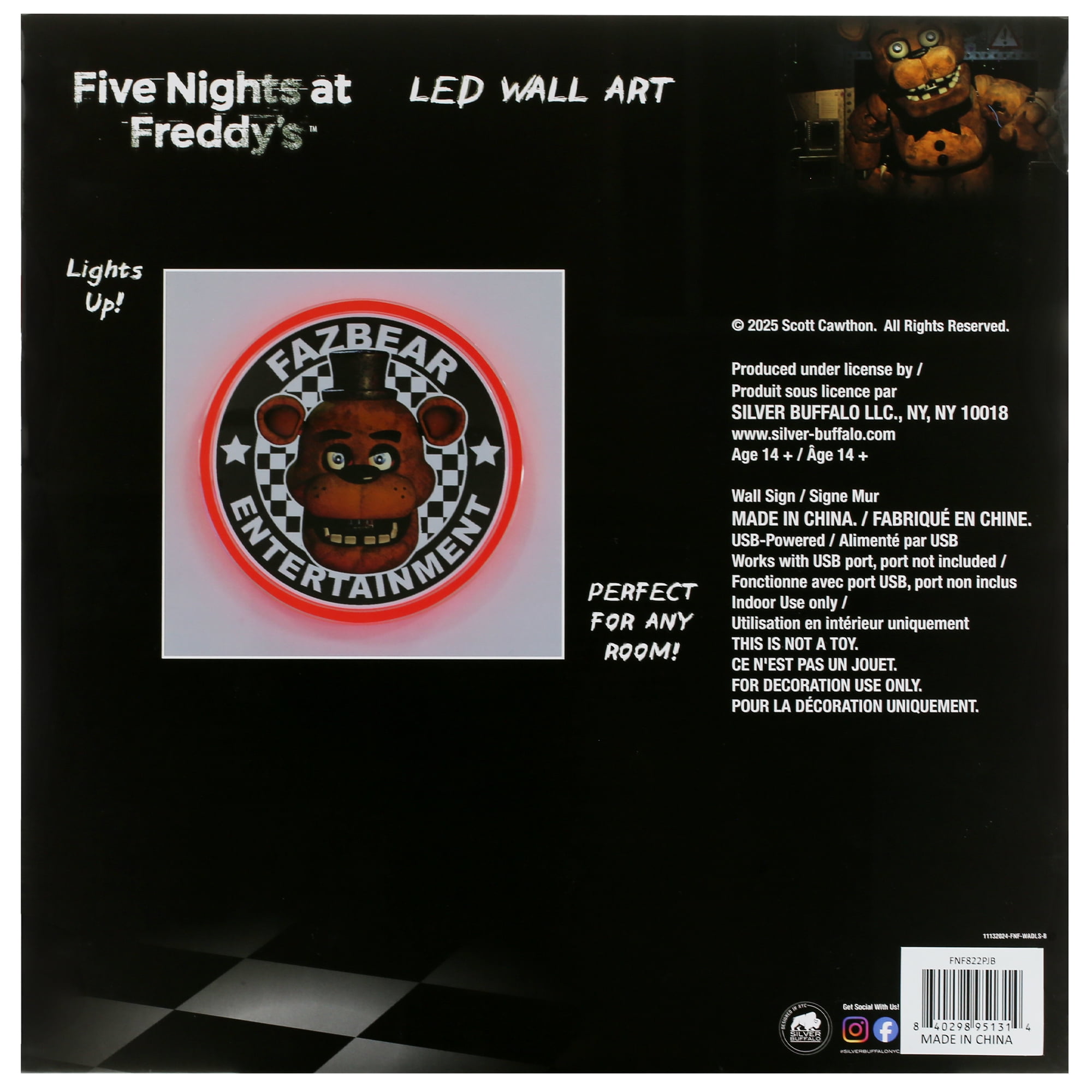 Five Nights at Freddy's LED Wall Decal, 12" x 12", for Teens and Adults