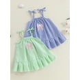 thumbnail image 3 of BemeyourBBs Toddler Baby Girls Baseball Dress Little Baby Girl Summer Dress 6 12 18 24 Months 2 3 4 Years Cute Baseball Embroidery Striped Print Sleeveless Tie up Strap Casual A-Line Dress, 3 of 9