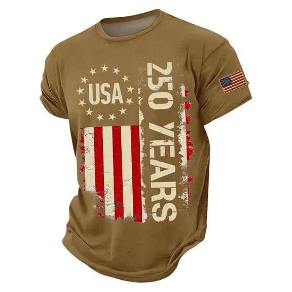 4th of July Shirts Men Loose Short Sleeve USA Flag Print T-Shirts Round Neck USA 250th Anniversary Celebration Party Tees Independence Day Patriotic Tops, 4XL