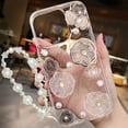 thumbnail image 2 of for iPhone 14/iPhone 13 Floral Clear Glitter Case,Cute 3D Flower Pearl Crystal Bling Sparkly Shiny with Wrist Strap Chain Soft TPU Aesthetic Women Girls Phone Case for iPhone 14/13 6.1",Clear, 2 of 4