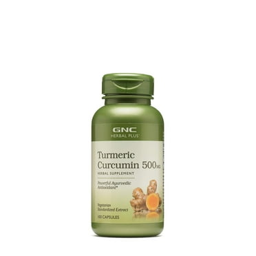 GNC Herbal Plus Turmeric Curcumin 500mg Supplement, Vegetarian, Provides Antioxidant Support, 100 Capsules, 100 Servings
