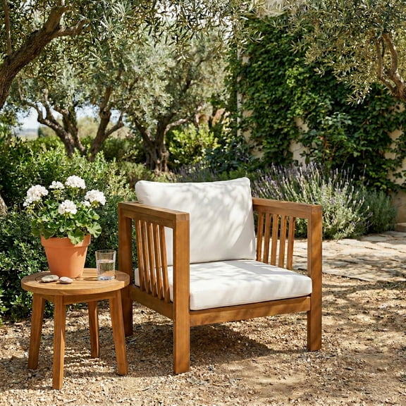Mintazer Patio Club Chairs with Modern Square Arms, Outdoor Armchairs with Cushions & Adjustable Leveling Feet for Patio, Garden, Balcony & Backyard, Natural & Beige