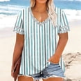 thumbnail image 2 of FRSASU Women's T-shirts Short Sleeve Trendy V-Neck Plus Size Summer Beach Vacation Striped Tee Army Green, 2 of 6