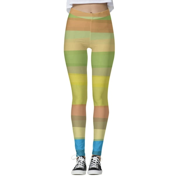 WILLBEST Pantalones de Yoga de Cintura Alta Para Mujer, Leggings Ajustados Casuales de Moda Con Estampado de Rayas de Colores Para Entrenamiento Deportivo Cómodo XXXGrande