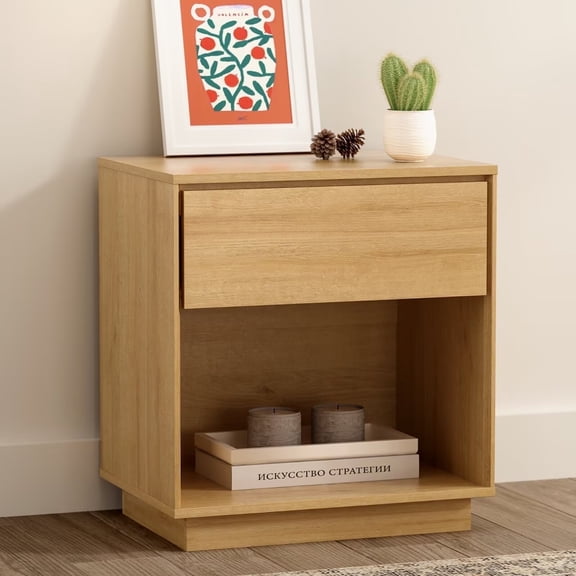 EYYTHUNG Modern Nightstand Wood End Side Table, Farmhouse Accent Night Stand Bedside Table, Natural Oak