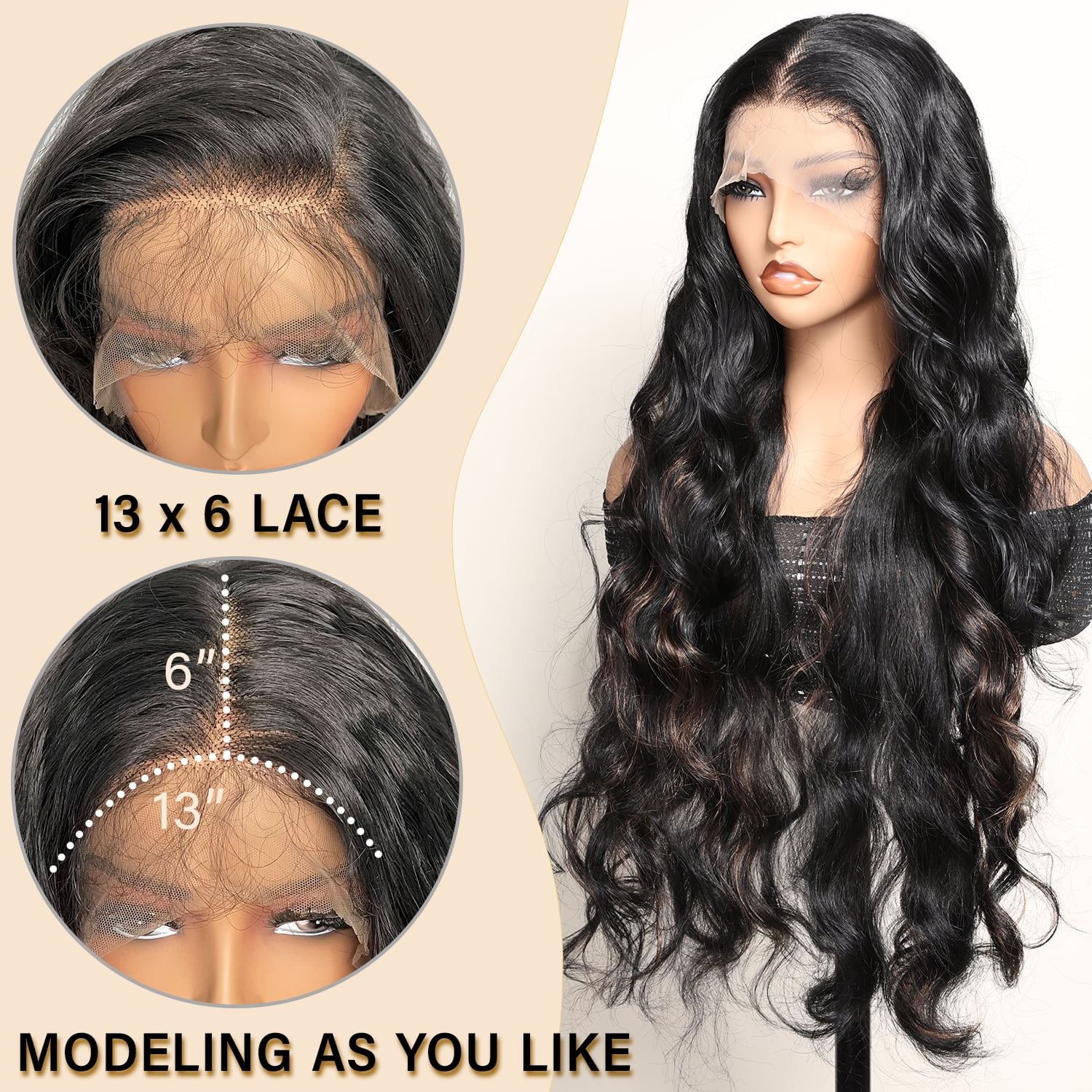 Body Wave Lace Front Wig Synthetic, 13x6 HD Transparent Lace, Pre-Plucked with Baby Hair, 32 Inch Long Wave Black with Brown Highlights Lace Frontal Wigs for Black Women