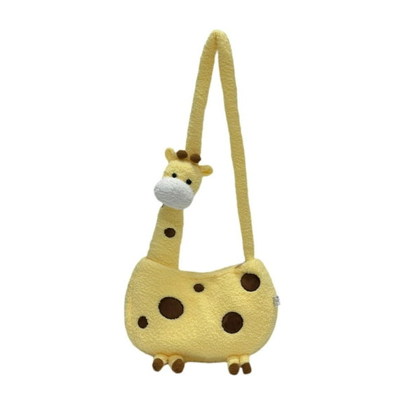 Menolana Cartoon Giraffe Crossbody Bag Zipper Pouch Cute Portable Giraffe Shape Plush Bag