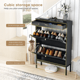 thumbnail image 3 of Brafabhome Black Fluted Shoe Storage Cabinet with 2 Flip Drawers, Freestanding Slim Entryway Shoe Organizer with Drawer for Sneakers and High Heels | 12 Pair, 3 of 7