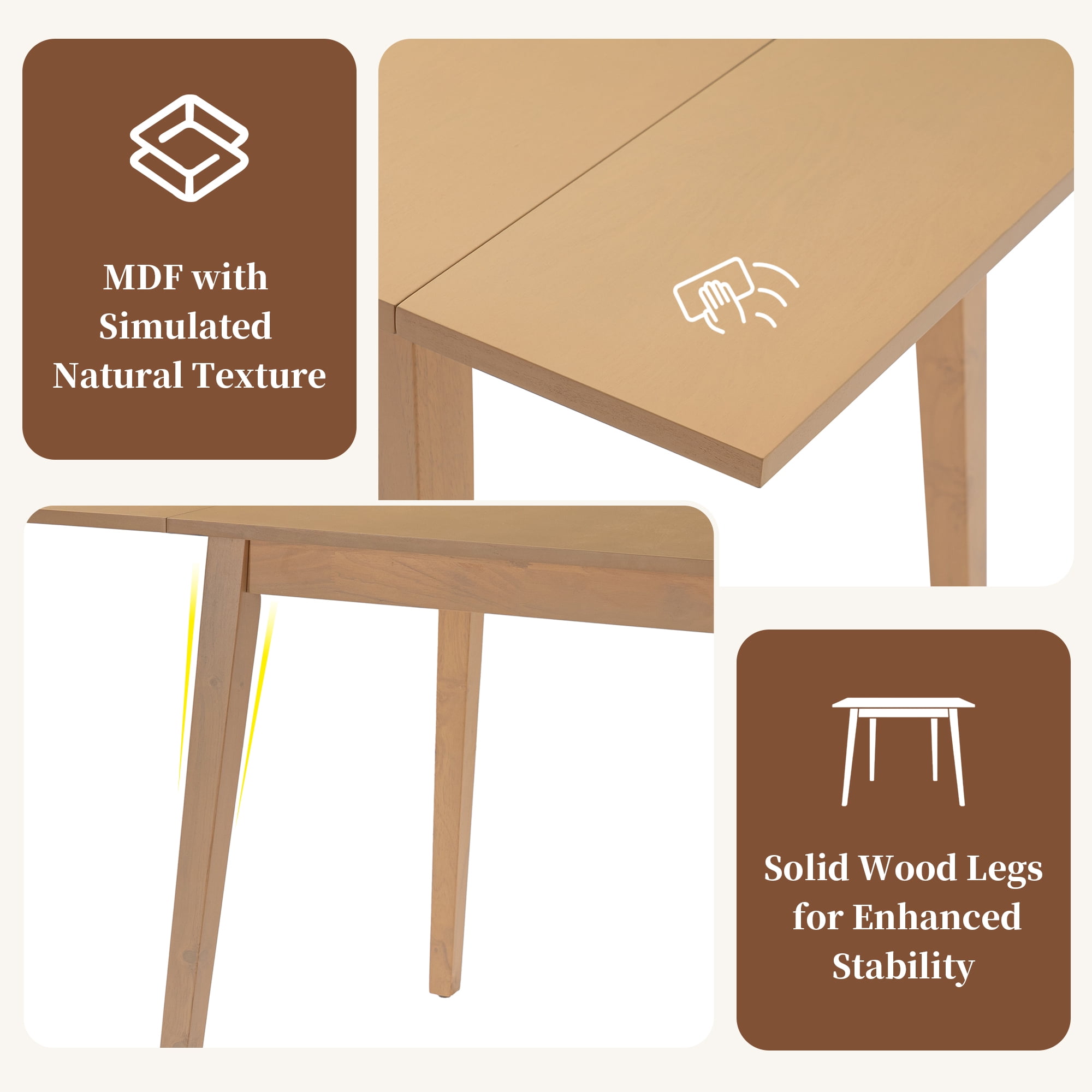 Euroco 3 Piece Wood Dining Table Set, Modern Breakfast Nook Kitchen Table Set with Drop Leaf and 2 Upholstered Chairs for Small Places,Natural