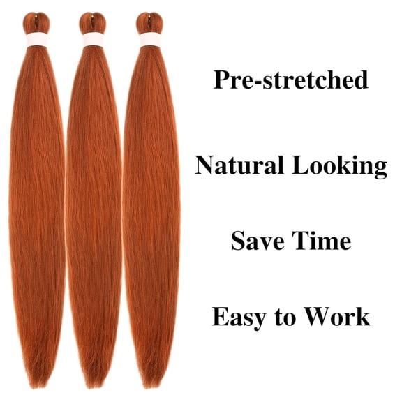 WEIF-Burnt Orange Braiding Hair Pre stretched Box Braiding Hair Extensions for Knotless Braids 3 Packs