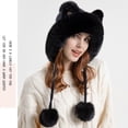 thumbnail image 3 of Guiexla Winter Women Knitted Hat with Cat Ears Plush Pompoms Warm Thickened Ear Protection Solid Color Autumn Winter Outdoor Girls Beanie Cap, 3 of 8