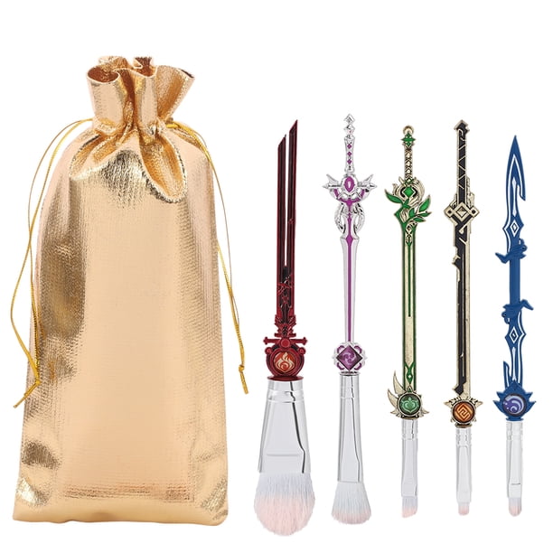 Juego de brochas de maquillaje Genshin Impact, accesorios para Fans, Element Vision, God's Eye, mondstein, Liyue, Inazuma, regalo, 5 unidades por juego