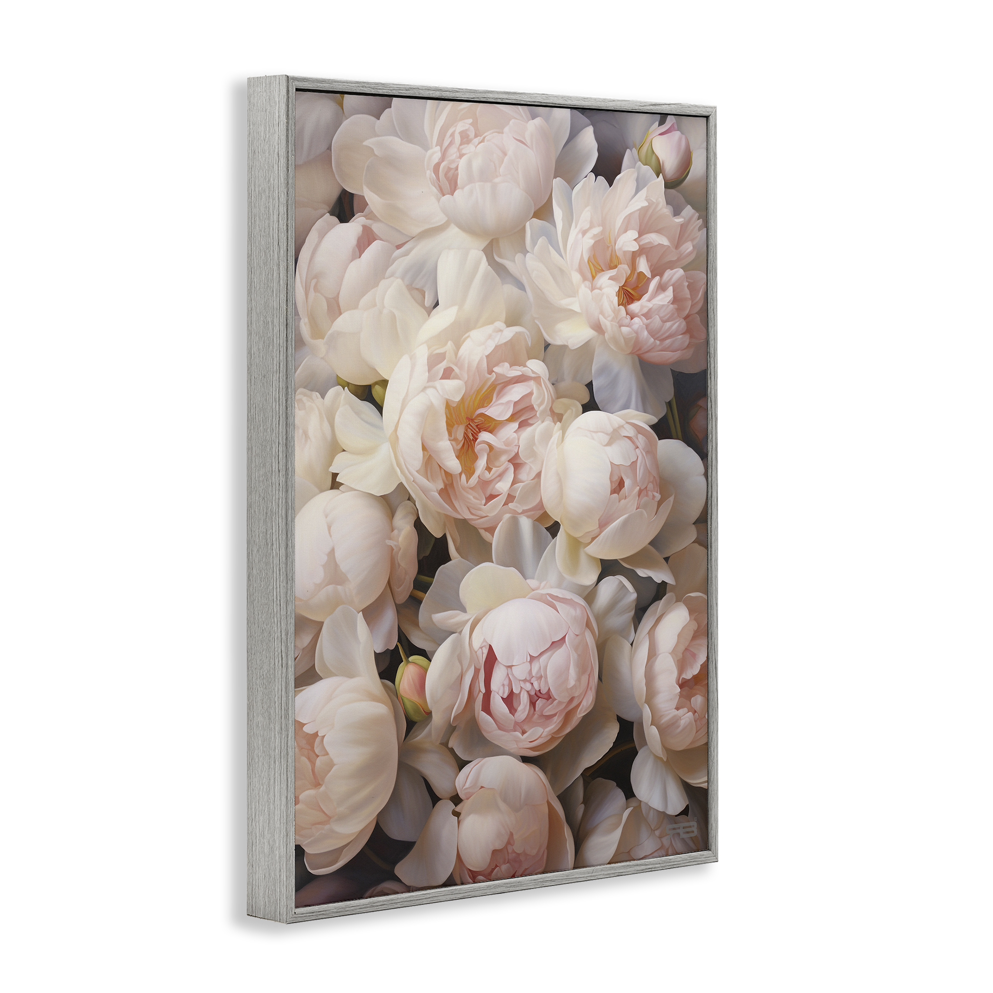 Stupell Industries Blooming Pink Peonies Botanical & Floral Painting Gray Framed Art Print Wall Art, 12 x 18