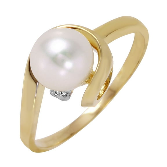 Galaxy Gold GG 14K Yellow Gold 1.01 Carat Natural Diamond and Freshwater-Cultured Pearl Ring - June Birthstone - Balance & Intuition - Sizes 5.5 to 11 - Fine Jewelry for Women