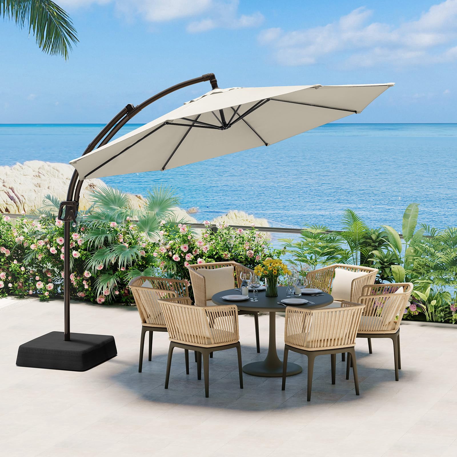 ONBRILL Outdoor Patio Umbrella with Base, 240G/M2 fabric, 10 FT Sun Shade Umbrella for Deck, Pool