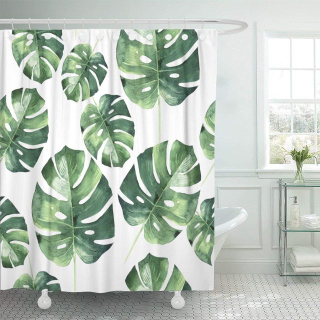 Cortina de Ducha ABPHQTO Hoja Tropical Hawaii en poliéster 160x180 cm Decoración de Baño