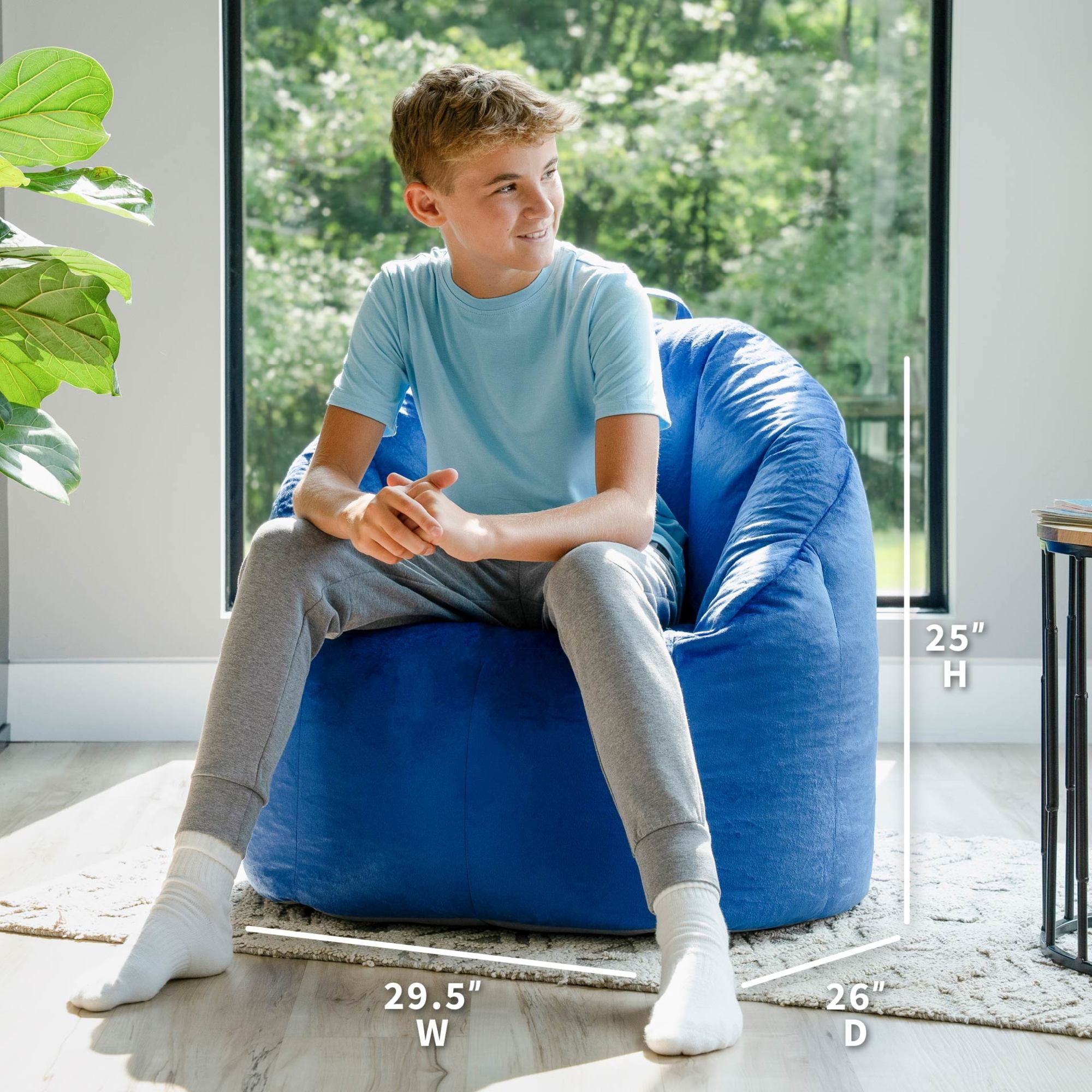 Big Joe Joey Bean Bag Chair for Kids/Teens, 2.5 ft Plush Lounge Chair, Soft & Lightweight, Electric Indigo