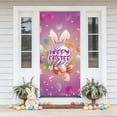 thumbnail image 6 of Vggrvlo Easter Bunny Eggs Banner Door Cover 3D Visual Effects Cottagecore Wildflower Easter Rabbit Door Curtains Banners for Indoor Outdoor Spring Party Decorations 71"x35", 6 of 6