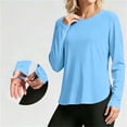 thumbnail image 2 of hotojiny Workout Tops for Women Crewneck Long Sleeve Shirts with Curved Hem UPF 50+ Sun Shirts for Hiking Running Gym Clothes(Light Blue,Small), 2 of 7