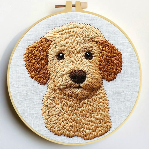 Punch Needle Kits Golden Doodle Dog Embroidery Starter Set with Hoop Easy for Beginners DIY Stress Relief Handmade Craft Hobby and Home Decor 20x20cm-1