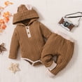 thumbnail image 4 of Jinhomg Cotton Knit Outfits for Baby Girl Cute Bear Ear Hooded Romper with Cinch Bottom Pants and Hairbands Toddler 3 Piece Fall Winter Comfy Set Sales Today Clearance Brown 9 Months, 4 of 10