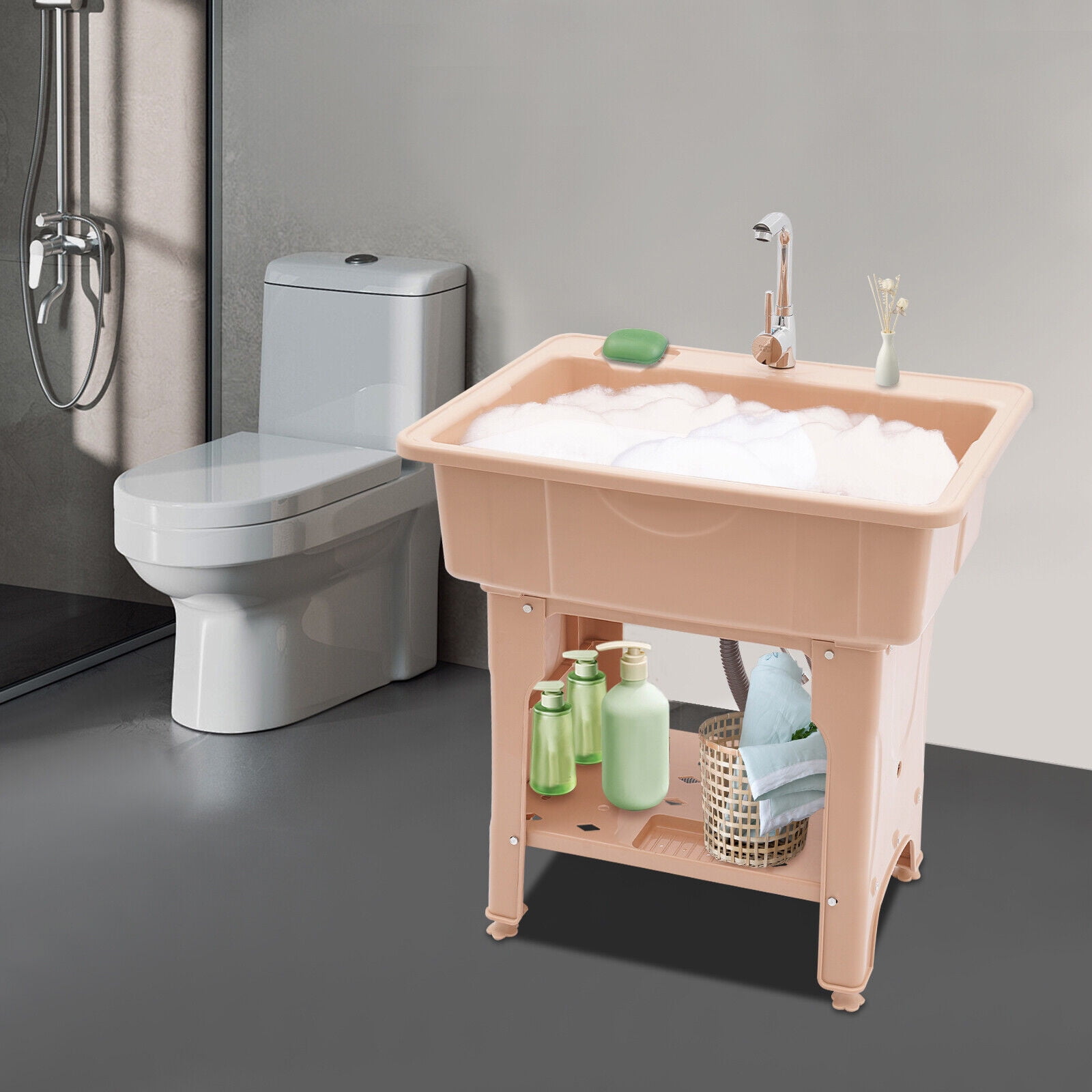 Spacious Utility Sink Laundry Sink Freestanding Sink Wash Station With Faucet for Laundry, Bathrooms