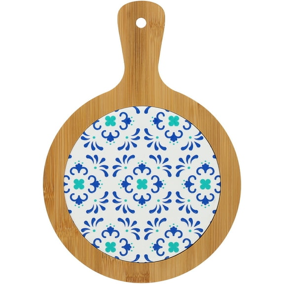 Pavilion Gift Company - Teal & Blue - 10.5" Bamboo & Ceramic Tile Trivet